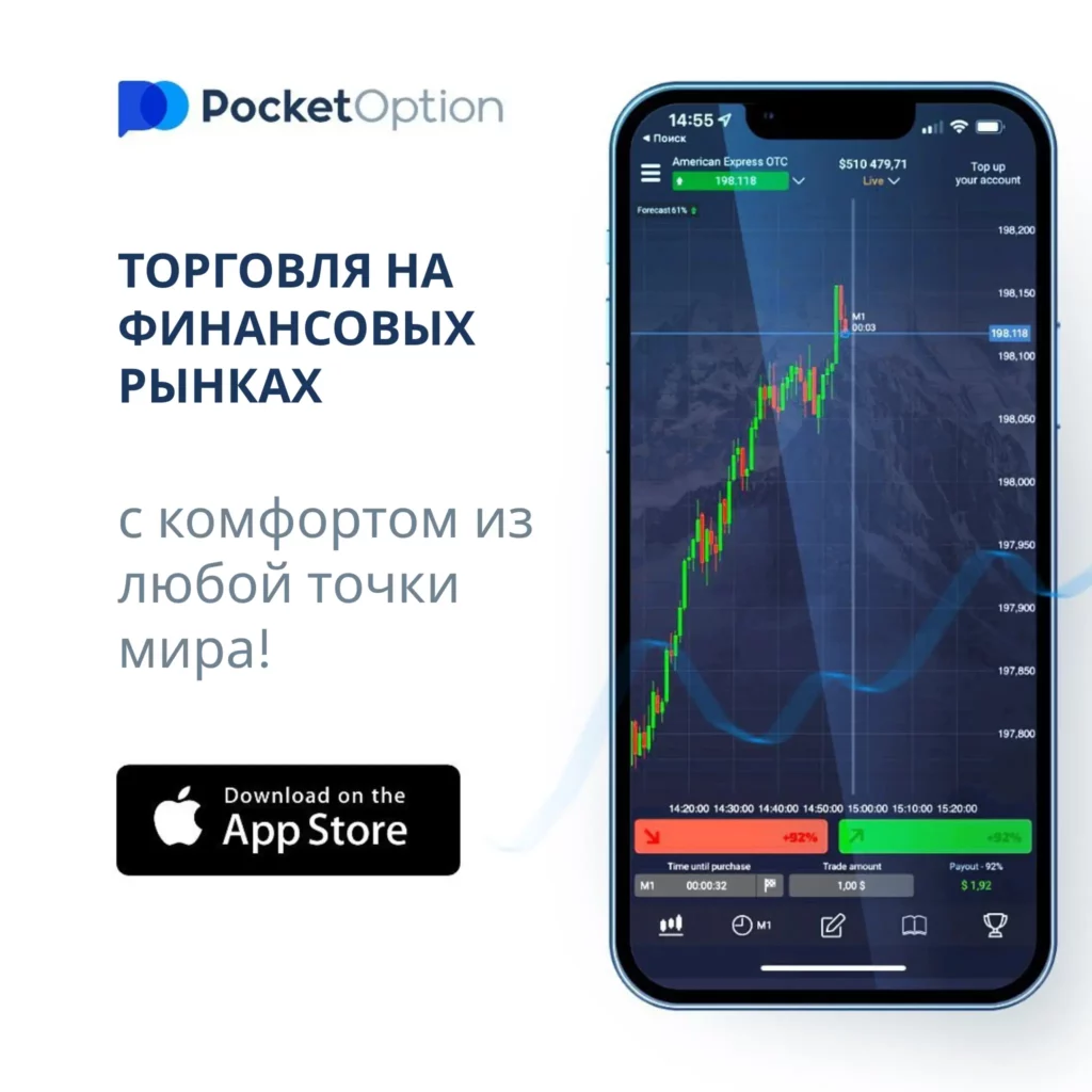 Торговля на финансовых рынках Pocket Option на iOS.
